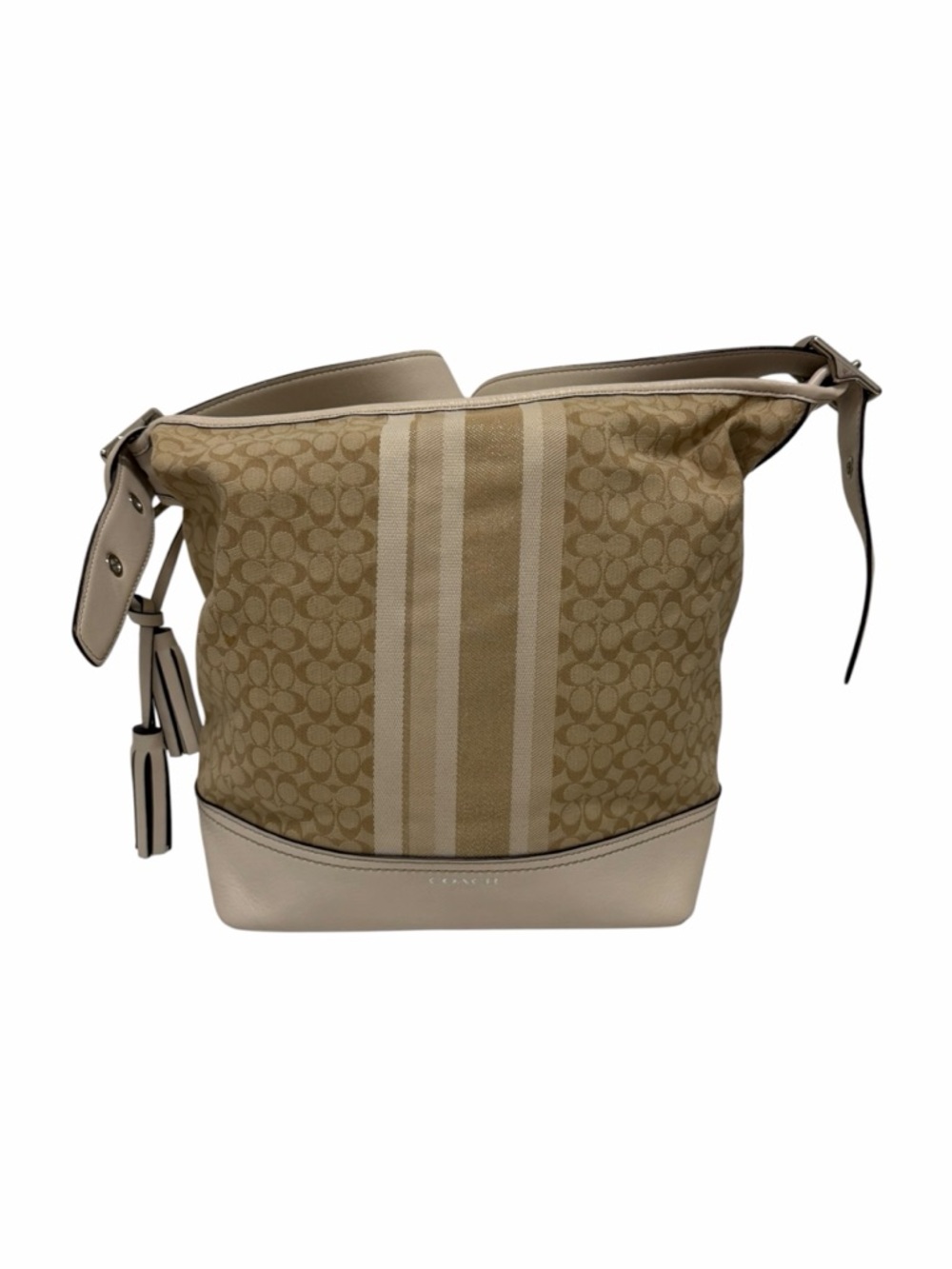 Coach Woven Logo Cream/Tan Leather/Textile Handbag